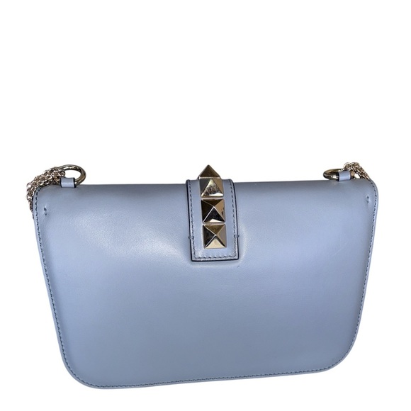 Valentino Garavani Blue Leather Rockstud Crossbody Bag With Gold Chain Strap EUC - Picture 9 of 9